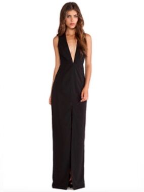 AQ/AQ Revolve Willow Maxi Dress with Deep Plunge Neckline - Black - 2